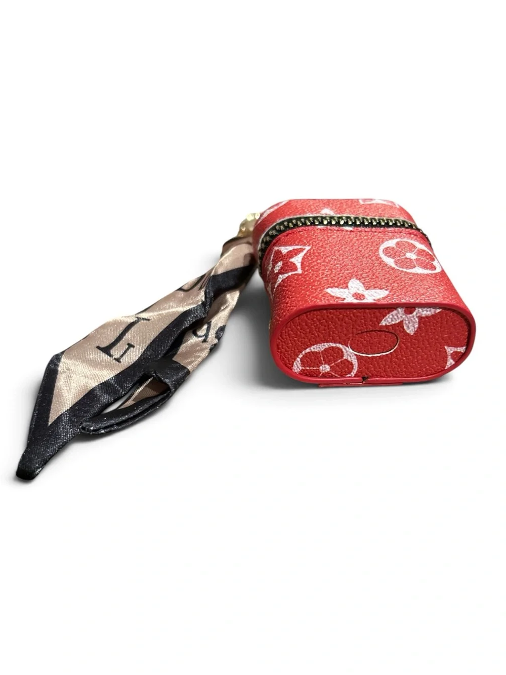 Fashion Red Monogram Keychain Pouch with Scarf Accent